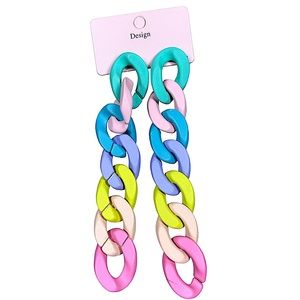 NWT Design Multi-color Pastel Chunky Chain Dangle Earrings